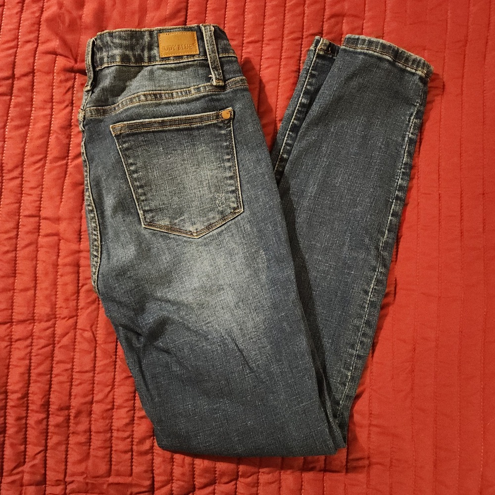 Judy Blue Womens 7/28 Skinny Jeans Distressed Button Fly Raw Hem JB82307